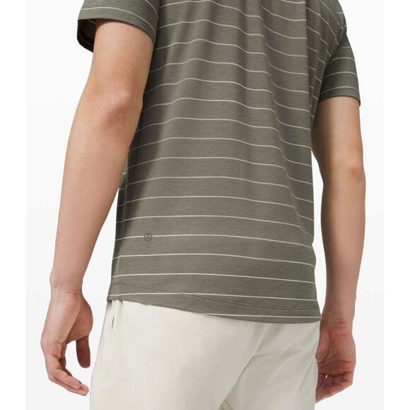 LULULEMON Evolution Short Sleeve Polo Shirt Mens XS Green Nevis Striped Sage - Picture 15 of 15